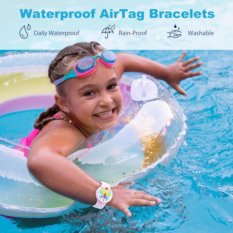 typecase Waterproof Airtag Bracelets for Kids - (2 Pack) Soft Silicone Hidden Air tag Wristband - Lightweight GPS Tracker Holder Compatible with Apple Airtag Band for Child (Purple/Butterfly) - Image 2